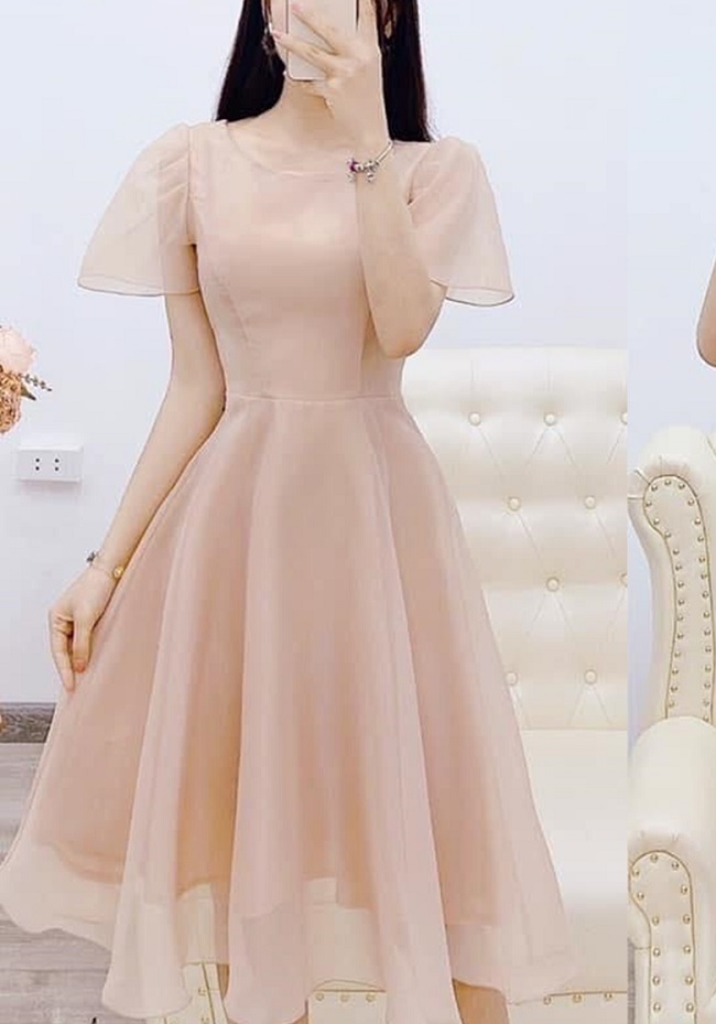 Đầm Xoè Hoa Tone Nâu Cổ V Tay Phồng Lụa Ánh Kim Cao Cấp Lealia Dress - Đầm  Quỳnh Anh Luxury Fashion